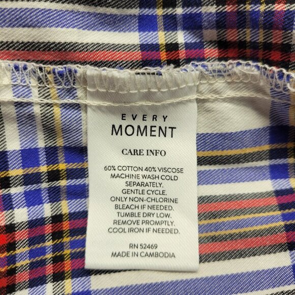 Every Moment XXL White Red Blue Button Up Longsleeve Lightweight Plaid Blouse - Picture 9 of 9